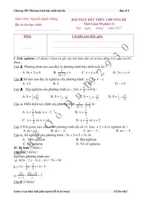 Bài test kết thúc chương III môn Đại số 8